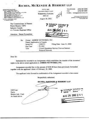 Document de brevet canadien 2382271. Cession 20020828. Image 1 de 7