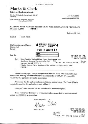 Document de brevet canadien 2382377. Cession 20020219. Image 1 de 2