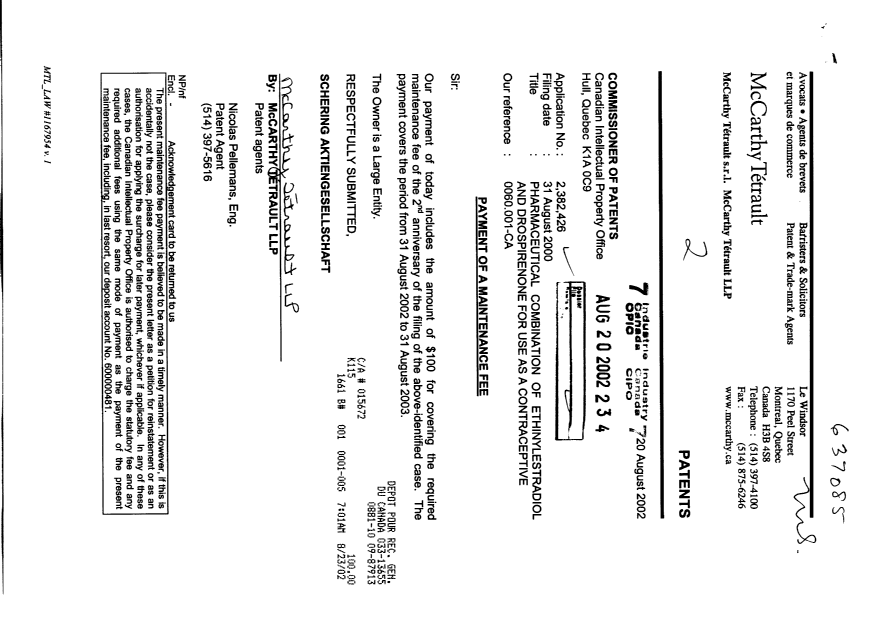 Document de brevet canadien 2382426. Taxes 20011220. Image 1 de 1