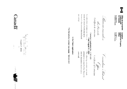 Document de brevet canadien 2382426. Page couverture 20011221. Image 2 de 2