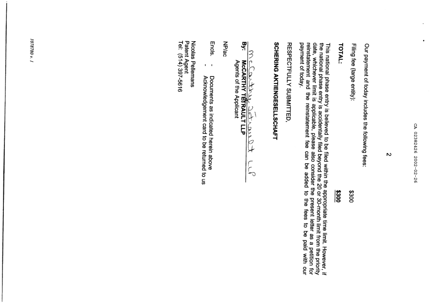 Document de brevet canadien 2382426. Cession 20011226. Image 2 de 4
