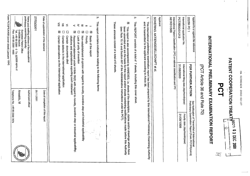 Document de brevet canadien 2382426. PCT 20020227. Image 1 de 7