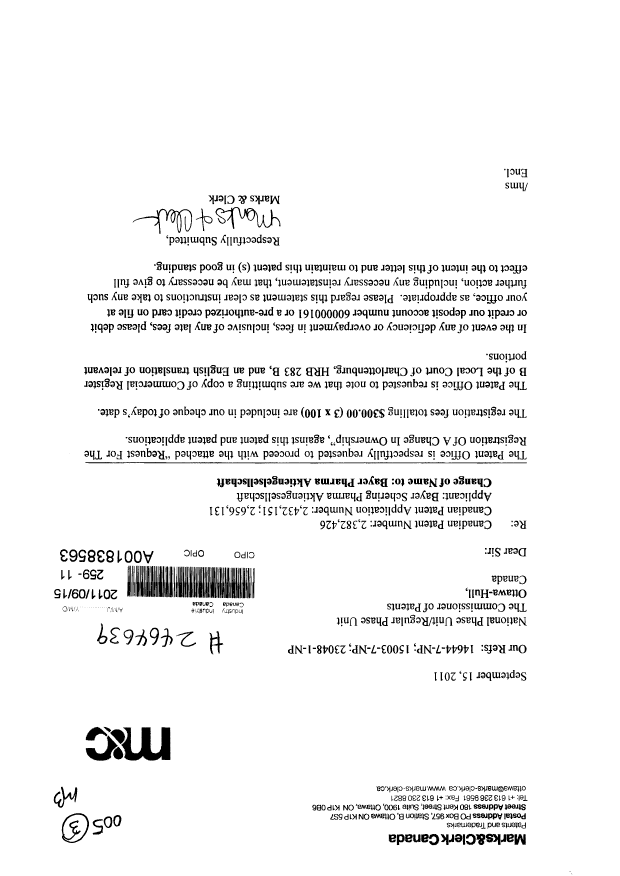 Document de brevet canadien 2382426. Cession 20101215. Image 1 de 112
