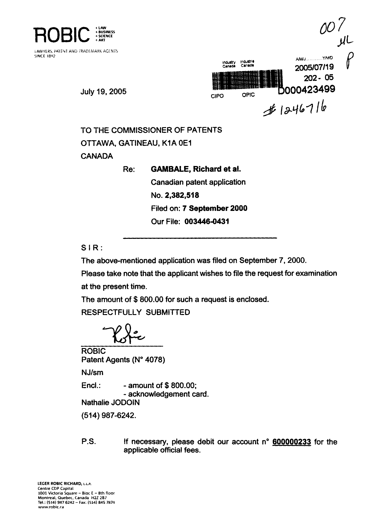 Canadian Patent Document 2382518. Prosecution-Amendment 20041219. Image 1 of 1