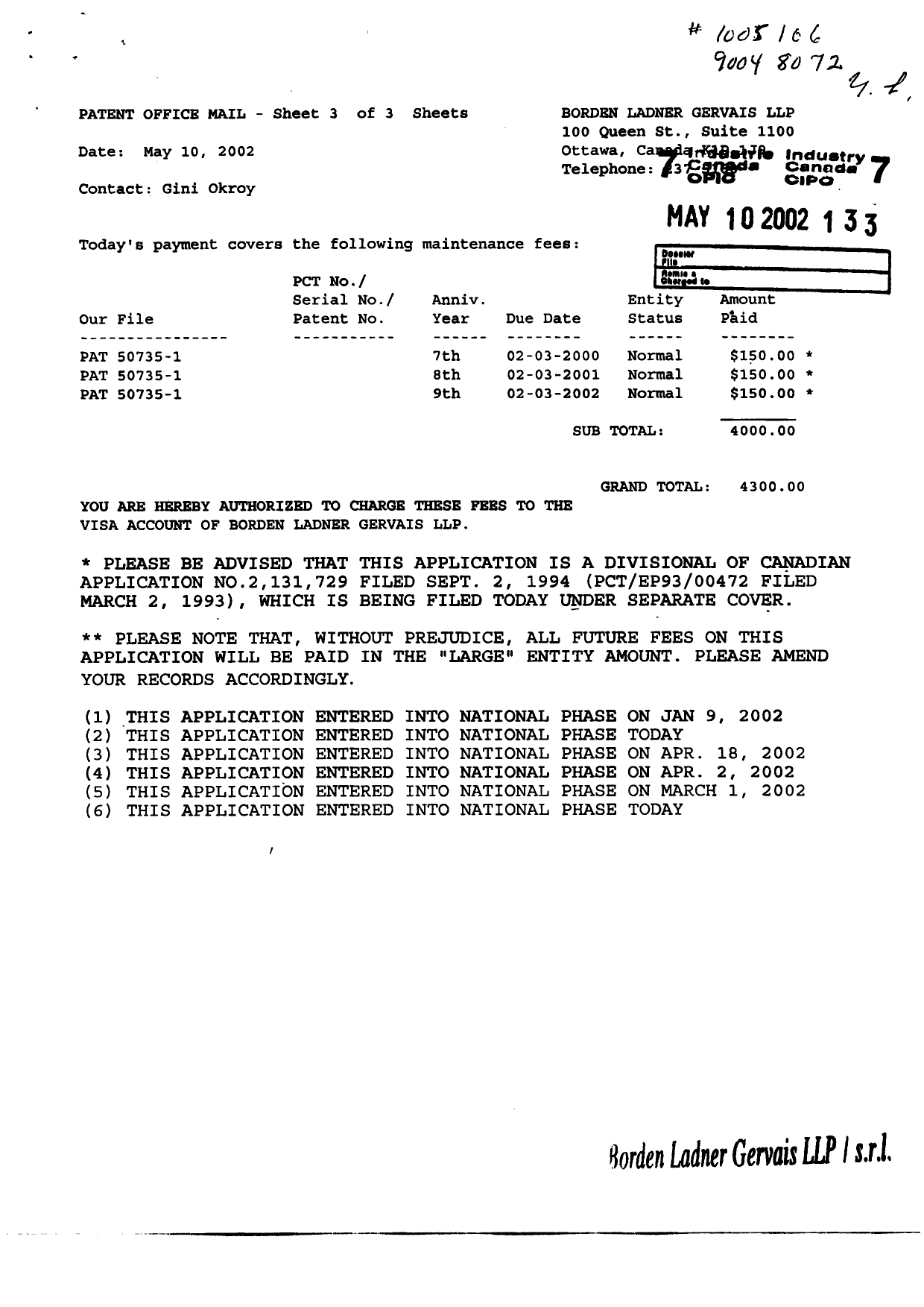 Canadian Patent Document 2382647. Fees 20020510. Image 2 of 2