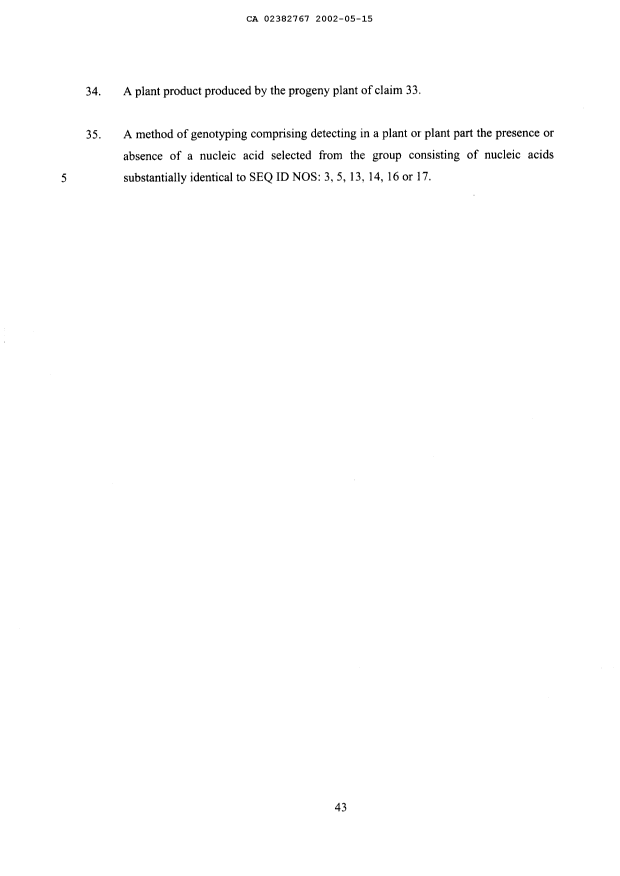 Document de brevet canadien 2382767. Revendications 20020515. Image 5 de 5