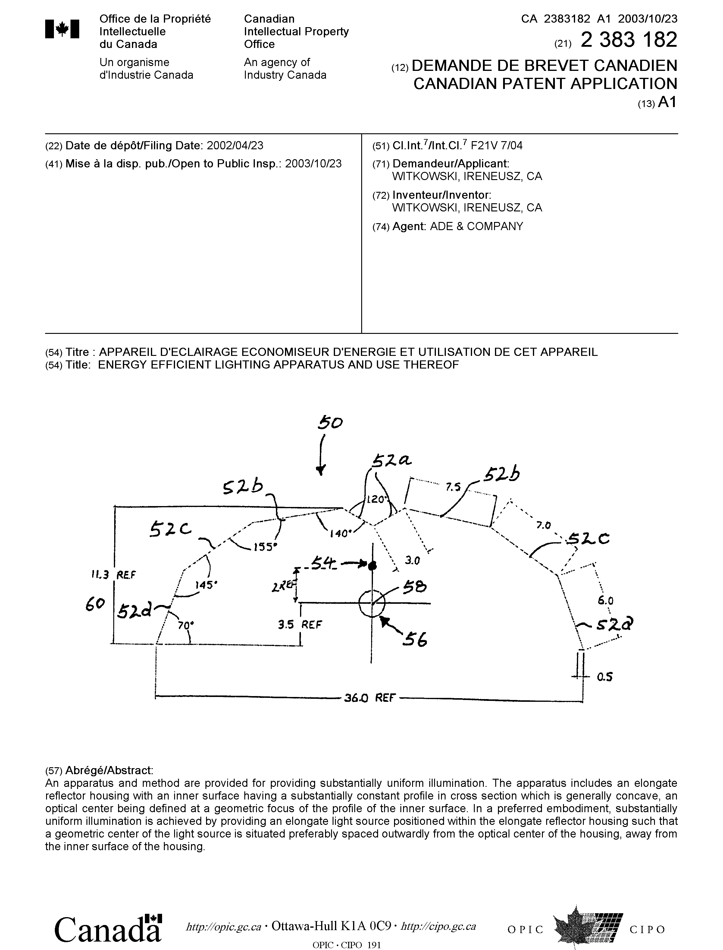 Canadian Patent Document 2383182. Cover Page 20030925. Image 1 of 1
