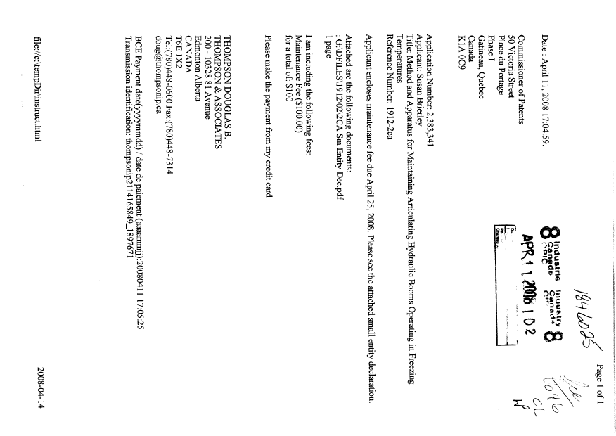 Document de brevet canadien 2383341. Taxes 20080411. Image 1 de 2