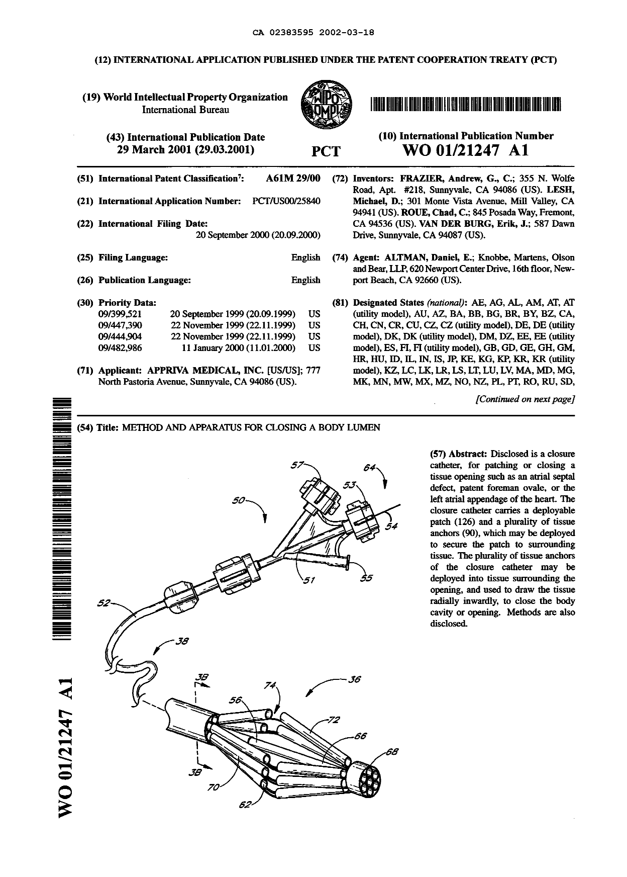Canadian Patent Document 2383595. Abstract 20020318. Image 1 of 1