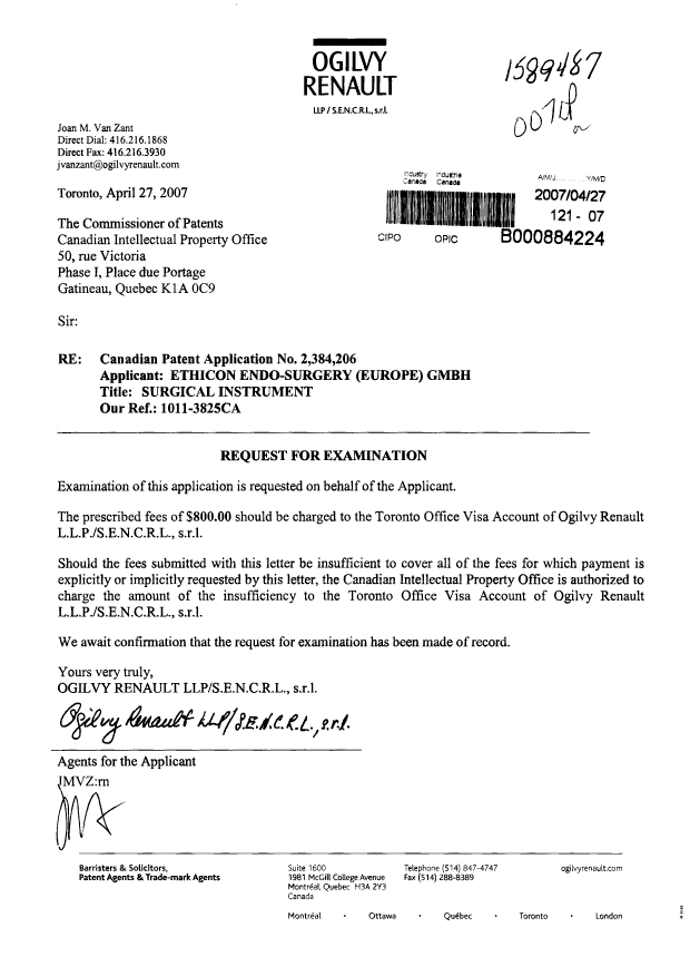 Document de brevet canadien 2384206. Poursuite-Amendment 20070427. Image 1 de 1