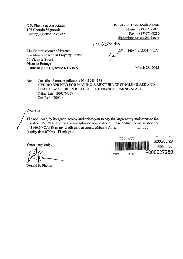 Document de brevet canadien 2384298. Taxes 20060329. Image 1 de 1