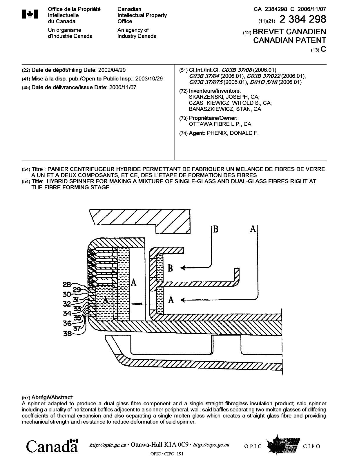 Canadian Patent Document 2384298. Cover Page 20061011. Image 1 of 1
