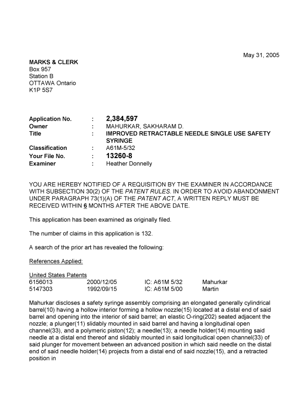 Document de brevet canadien 2384597. Poursuite-Amendment 20041231. Image 1 de 4
