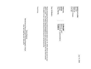 Document de brevet canadien 2384597. Correspondance 20071214. Image 1 de 1