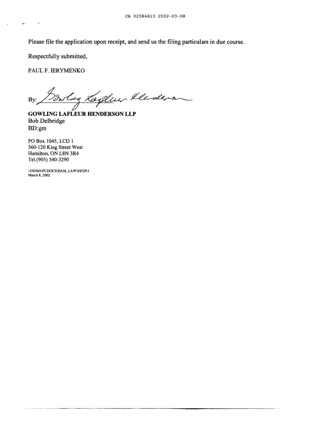 Document de brevet canadien 2384613. Cession 20020308. Image 2 de 4
