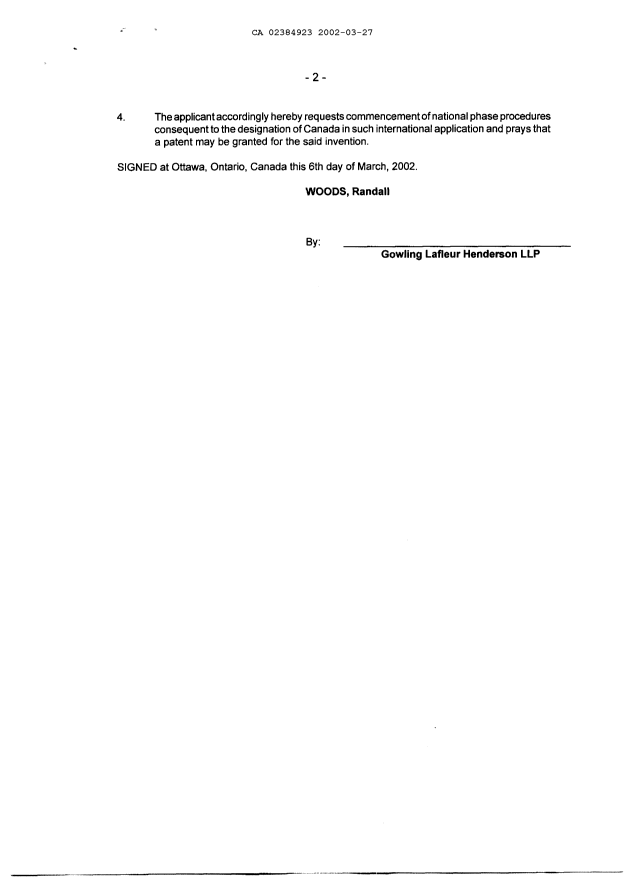 Canadian Patent Document 2384923. Correspondence 20020327. Image 3 of 3