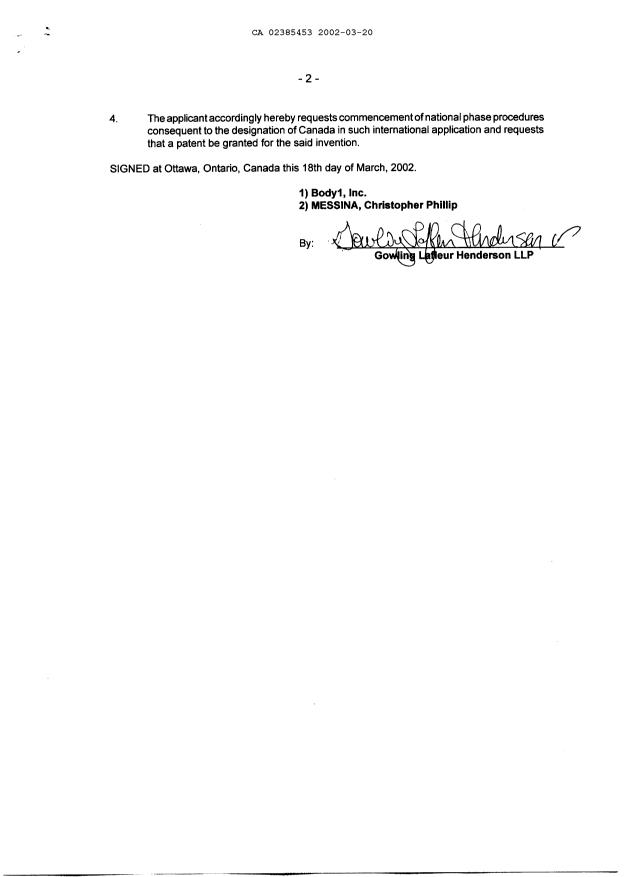 Document de brevet canadien 2385453. Cession 20020320. Image 3 de 3