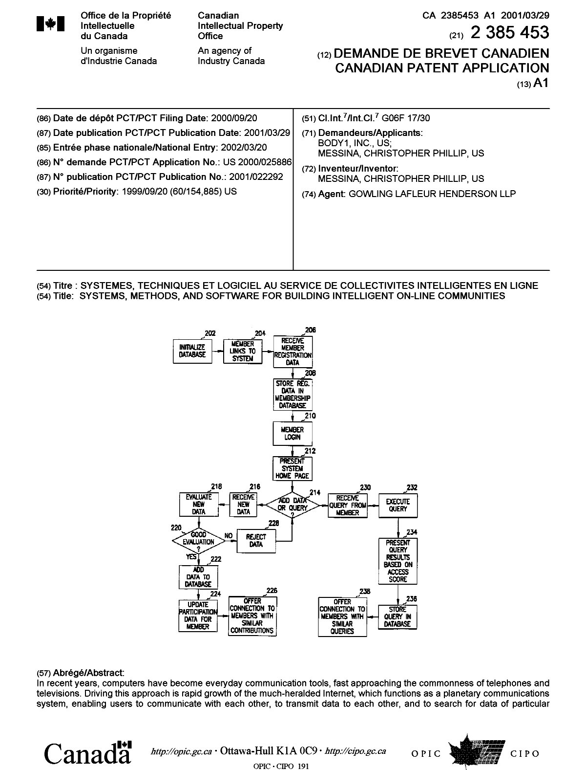 Document de brevet canadien 2385453. Page couverture 20020913. Image 1 de 2