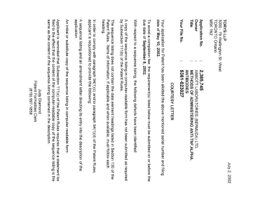 Canadian Patent Document 2385745. Correspondence 20011227. Image 1 of 1