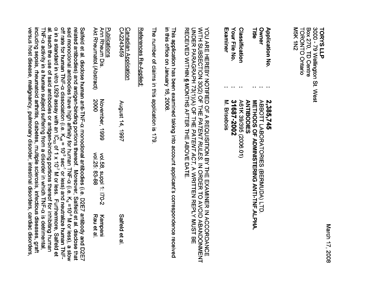 Document de brevet canadien 2385745. Poursuite-Amendment 20071217. Image 1 de 7