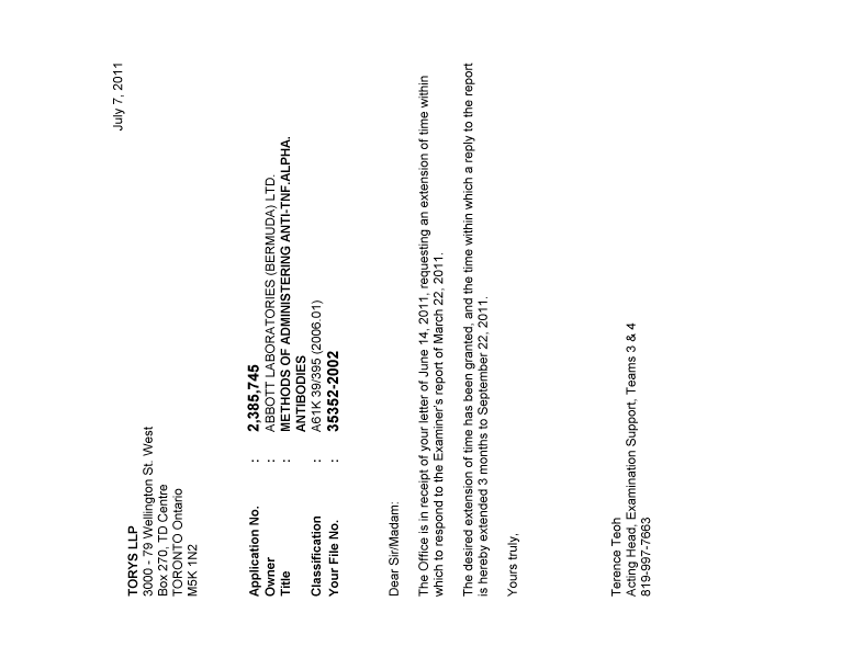 Canadian Patent Document 2385745. Prosecution-Amendment 20101207. Image 1 of 1