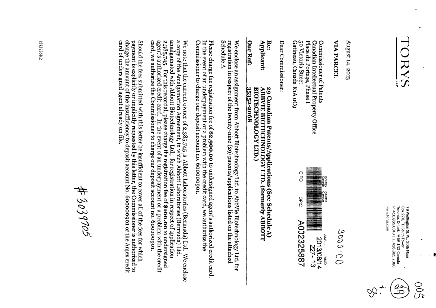 Document de brevet canadien 2385745. Cession 20121214. Image 1 de 11