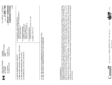 Canadian Patent Document 2385745. Cover Page 20141204. Image 1 of 1