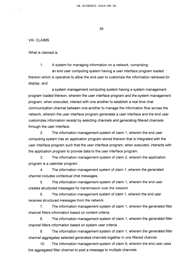 Document de brevet canadien 2385833. Revendications 20100830. Image 1 de 2