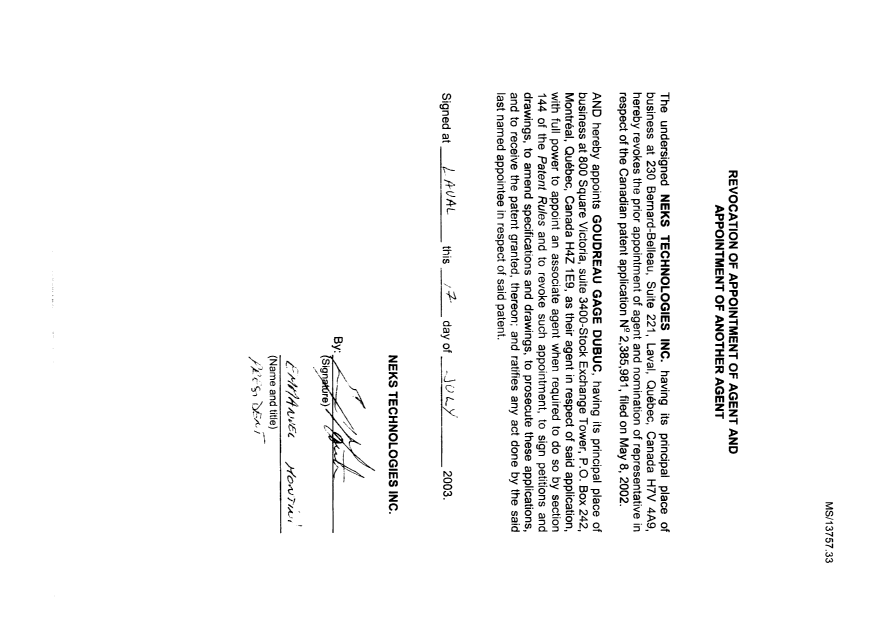 Canadian Patent Document 2385981. Correspondence 20030722. Image 2 of 2