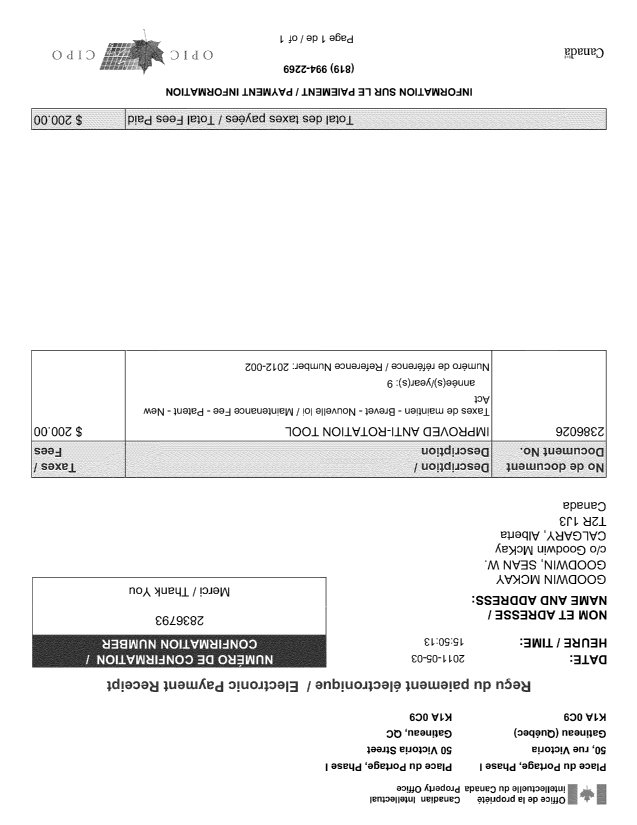 Document de brevet canadien 2386026. Taxes 20110503. Image 1 de 1