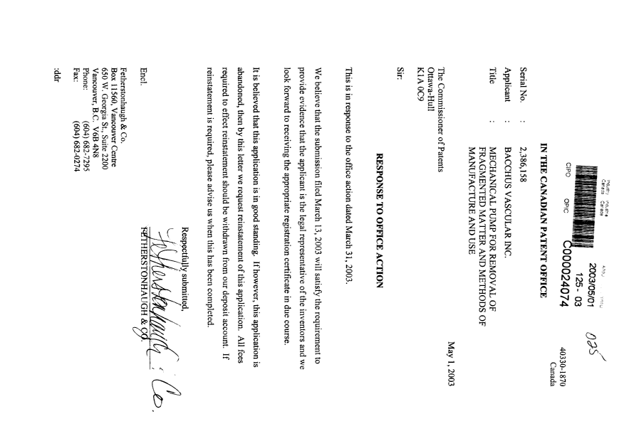 Document de brevet canadien 2386158. Cession 20030501. Image 1 de 1