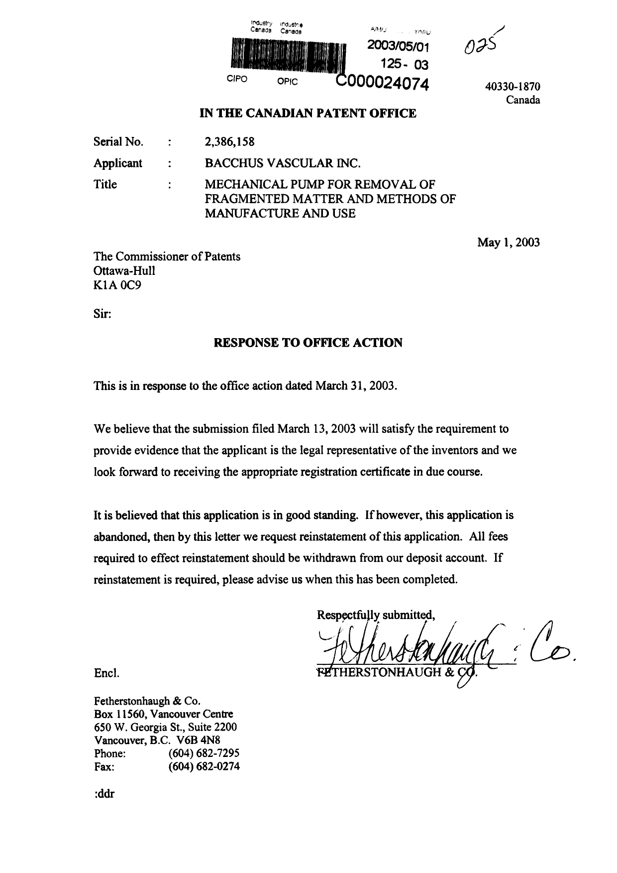 Document de brevet canadien 2386158. Cession 20030501. Image 1 de 1