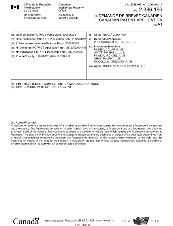 Document de brevet canadien 2386166. Page couverture 20020920. Image 1 de 1