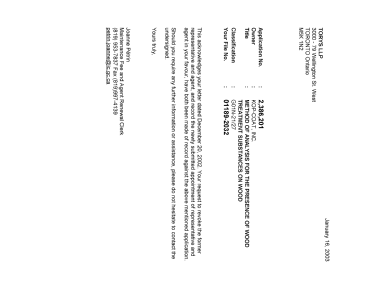 Canadian Patent Document 2386201. Correspondence 20030116. Image 1 of 1