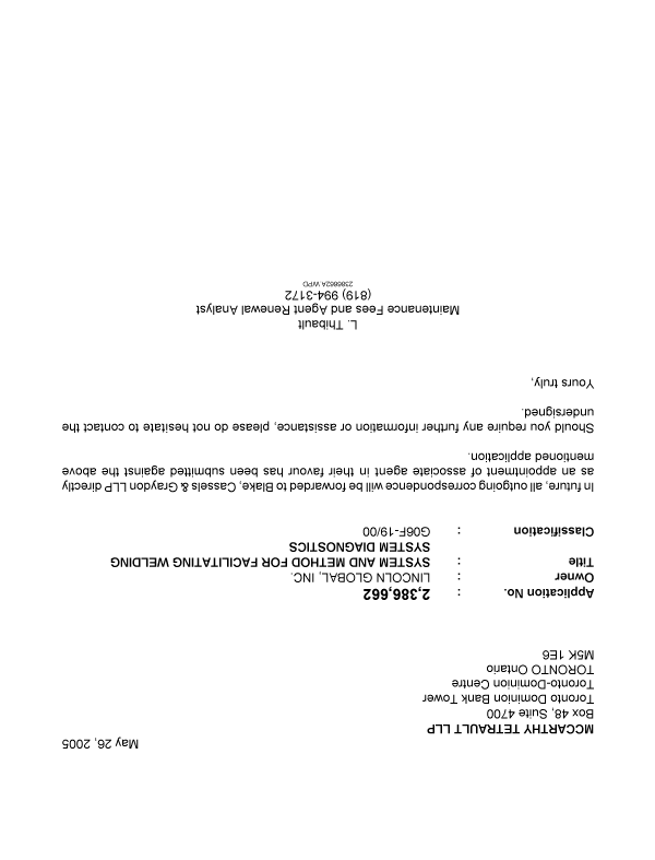 Canadian Patent Document 2386662. Correspondence 20050526. Image 1 of 1
