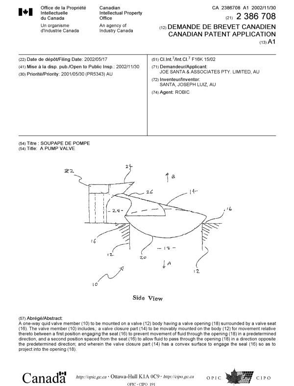 Canadian Patent Document 2386708. Cover Page 20021115. Image 1 of 1