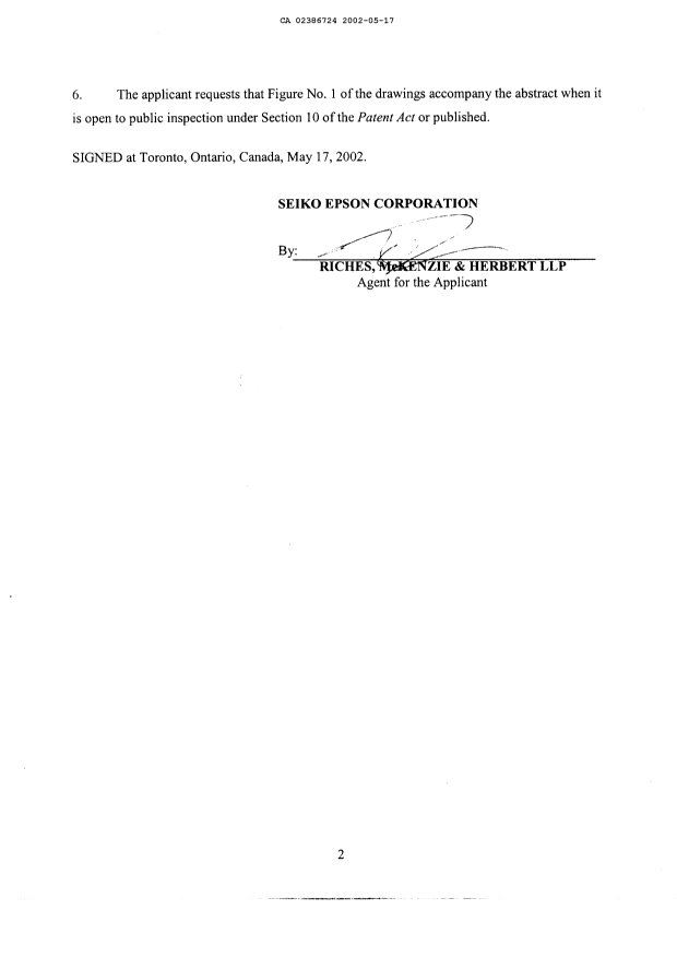 Document de brevet canadien 2386724. Cession 20020517. Image 4 de 4