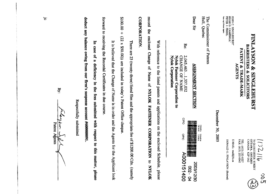 Document de brevet canadien 2386733. Cession 20031230. Image 1 de 5