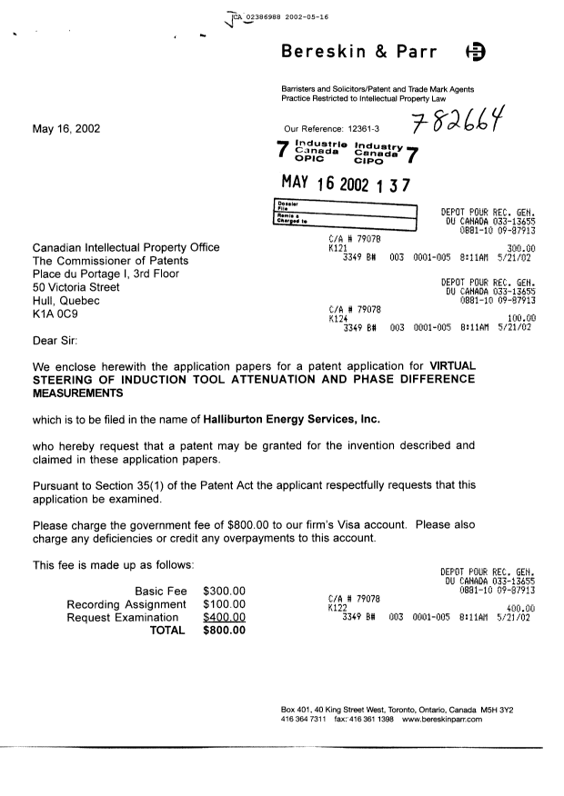 Document de brevet canadien 2386988. Cession 20020516. Image 1 de 9