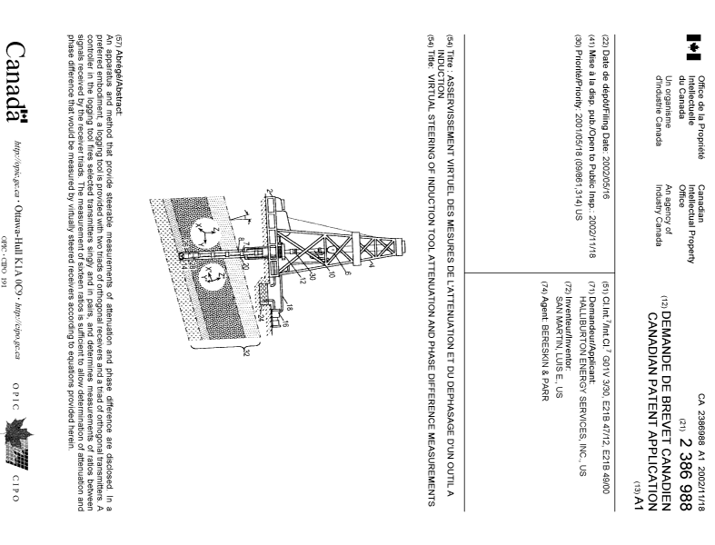 Canadian Patent Document 2386988. Cover Page 20021029. Image 1 of 1