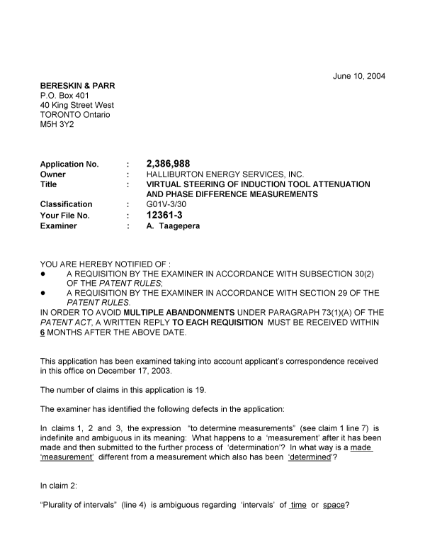 Document de brevet canadien 2386988. Poursuite-Amendment 20040610. Image 1 de 3