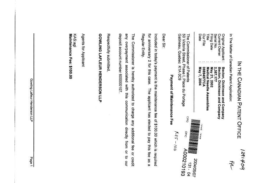Document de brevet canadien 2387177. Taxes 20040507. Image 1 de 1