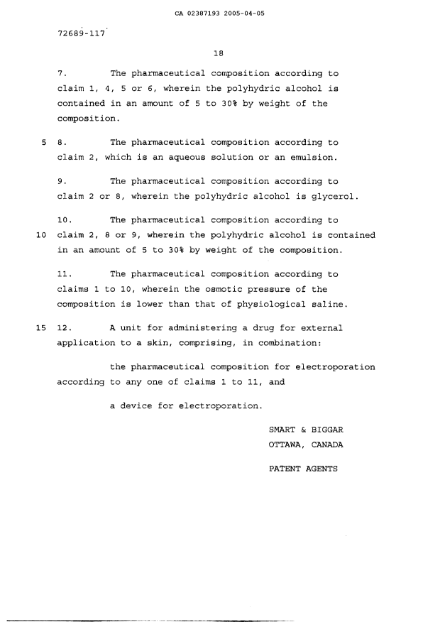Document de brevet canadien 2387193. Poursuite-Amendment 20050405. Image 6 de 6