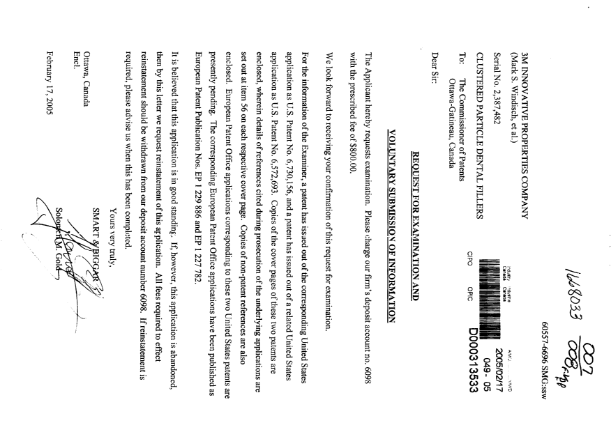 Document de brevet canadien 2387482. Poursuite-Amendment 20050217. Image 1 de 1
