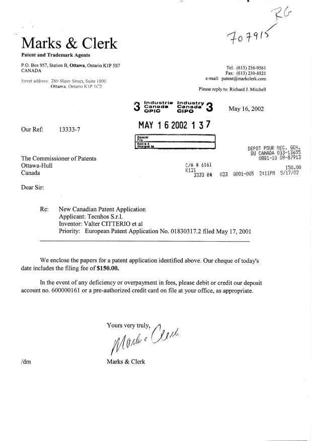 Document de brevet canadien 2387704. Cession 20020517. Image 2 de 4