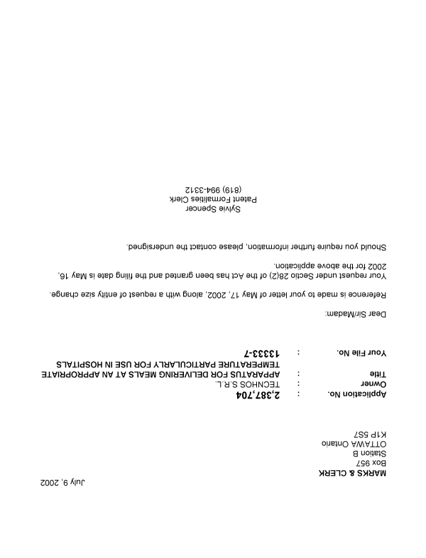Canadian Patent Document 2387704. Correspondence 20020705. Image 1 of 1