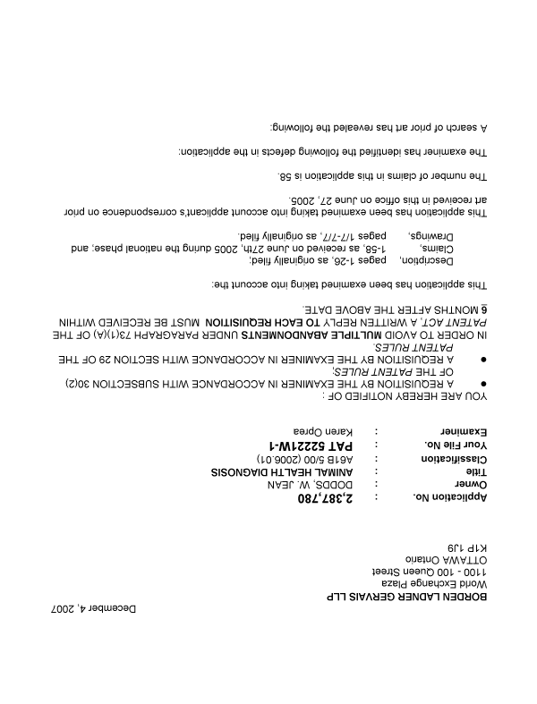 Canadian Patent Document 2387780. Prosecution-Amendment 20071204. Image 1 of 3