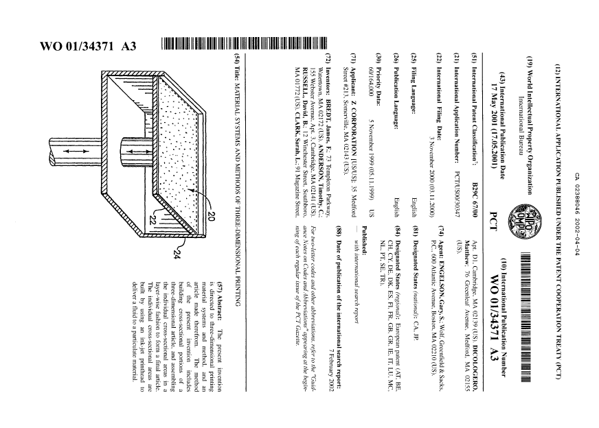 Document de brevet canadien 2388046. Abrégé 20020404. Image 1 de 1