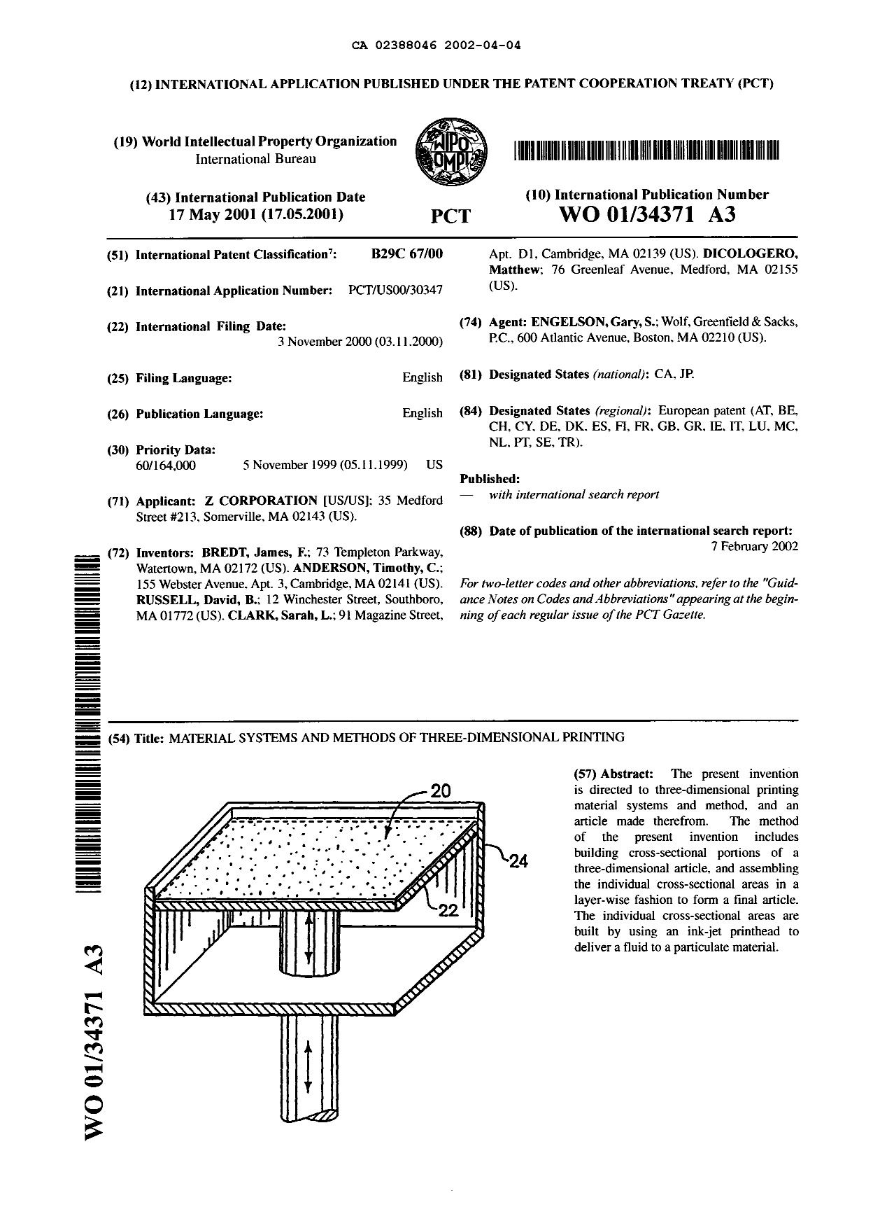 Document de brevet canadien 2388046. Abrégé 20020404. Image 1 de 1