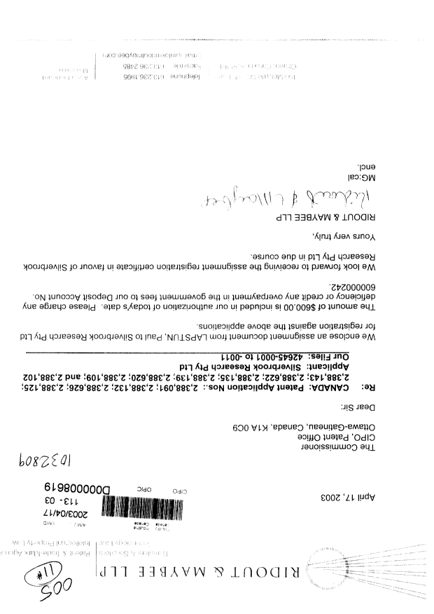 Document de brevet canadien 2388125. Cession 20030417. Image 1 de 3